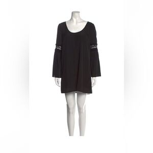 Stone Cold Fox Black Bell Sleeve Crochet Mini Dresss
